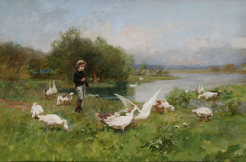 File:Luigi Chialiva - Young boy tending geese.jpg