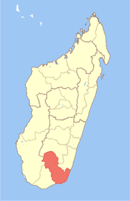 Harta regiunii Anosy în cadrul Madagascarului