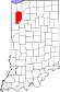 Harta statului Indiana indicând comitatul Jasper