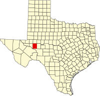 Map of Teksas highlighting Upton County