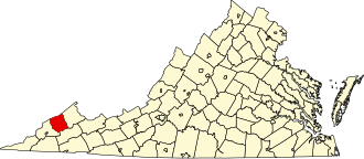 Location of Dickenson County in Virginia Map of Virginia highlighting Dickenson County.svg