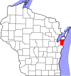 Map of Wisconsin highlighting Kewaunee County.svg
