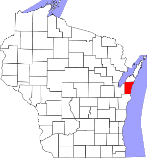 Mapa de Wisconsin destacando o condado de Kewaunee