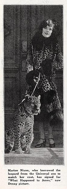 Marian Nixon and leopard (Exhibitors Herald, 1925) Marion Nixon leopard.jpg