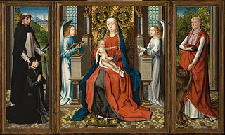 Triptych of Madonna and Child with Angels; Donor and His Patron Saint Peter Martyr; and Saint Jerome and His Lion
