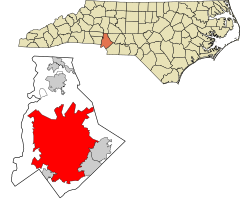 Mecklenburg County North Carolina Incorporated and Unincorporated areas Charlotte highlighted.svg