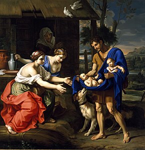 The Shepherd Faustulus Bringing Romulus and Remus to His Wife by Nicolas Mignard (1654) Mignard - The Shepherd Faustulus Bringing Romulus and Remus to His Wife.jpg