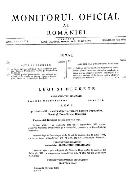 File:Monitorul Oficial al României. Partea I 1992-07-25, nr. 176.pdf