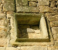 A blank armorial panel above the entrance Monkcastle - armorial panel.JPG