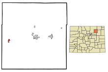 Morgan County Colorado Incorporated and Unincorporated areas Wiggins Highlighted.svg