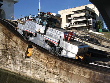 A mule in action at the Miraflores locks.