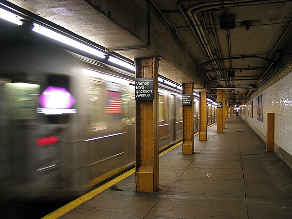 Vernon Boulevard–Jackson Avenue station, one of three original subway stations in the Steinway Tunnel