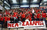 Nea Salamina Famagusta VC fans at Spyros Kyprianou Athletic Center, cellebrating Cyprus Volleyball Division 1 2012-2013