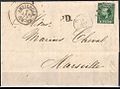 20c on letter from Amsterdam to Marseille, 9 Jan. 1873 with dotted cancel and date stamp, Type II, perforation E (№ 10II)