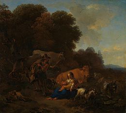 Nicolaes Berchem - Un paysan jouant un vielle à roue à une femme et Child.jpg