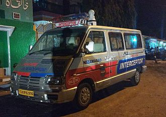 The Interceptor has a 360 degrees rotating camera to keep an eye on the over speeding vehicles. Nizamabad Police Interceptor.jpg