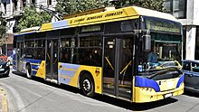 Yellow and purple trolleybus