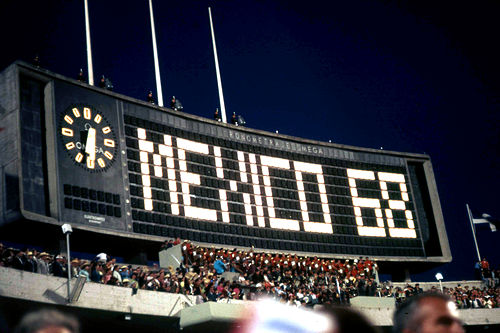 Opening ceremony of the 1968 Summer Olympic Games at the Estadio Olímpico Universitario in Mexico City
