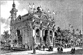 Le pavillon de l'Empire du Brésil (L'Univers illustré, no 1.786, 15/06/1889, dessin d'après nature, de M. Dosso).