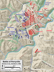 Attacks by Donelson, Maney, Stewart, and Jones (c. 3 p.m.) Perryville 1500.png