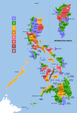 Number of districts per province and some cities in the 18th Congress of the Philippines. Ph congress 18.svg