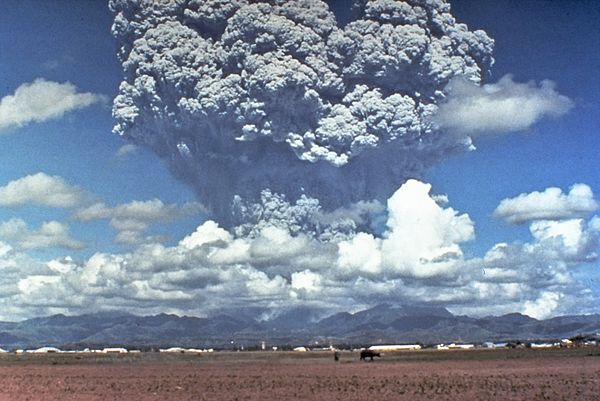 The eruption column of Mount Pinatubo on June 12, 1991, three days before the climactic eruption