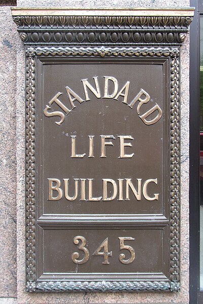 Plaque: “Standard Life Building, 345”