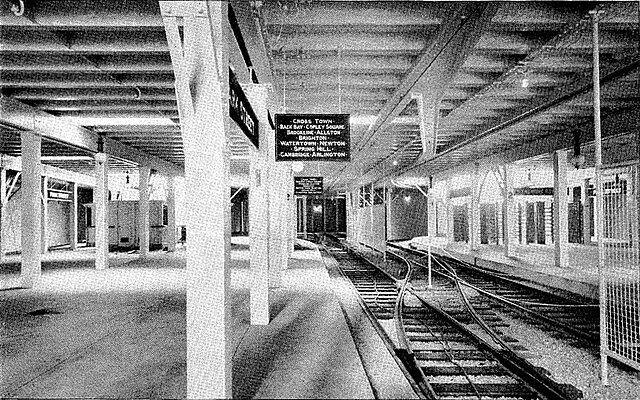 Park Street station in Boston on the Green Line soon after opening, c. 1898