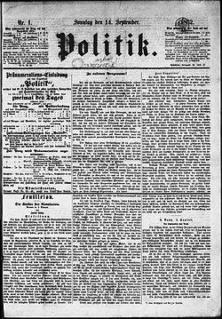 Titulní strana prvního čísla (14.9.1862)