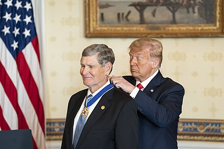 Ryun is presented with the Presidential Medal of Freedom by President Donald Trump in 2020
