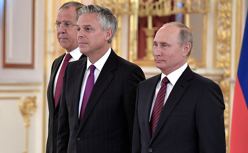 File:President of Russia Vladimir Putin & United States Ambassador to Russia Jon Meade Huntsman, Jr. in Moscow, The Kremlin, 3 October 2017.jpg