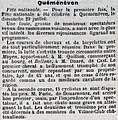 La première célébration de la Fête nationale à Quéménéven le 23 juillet 1905 (journal La Dépêche de Brest et de l'Ouest).