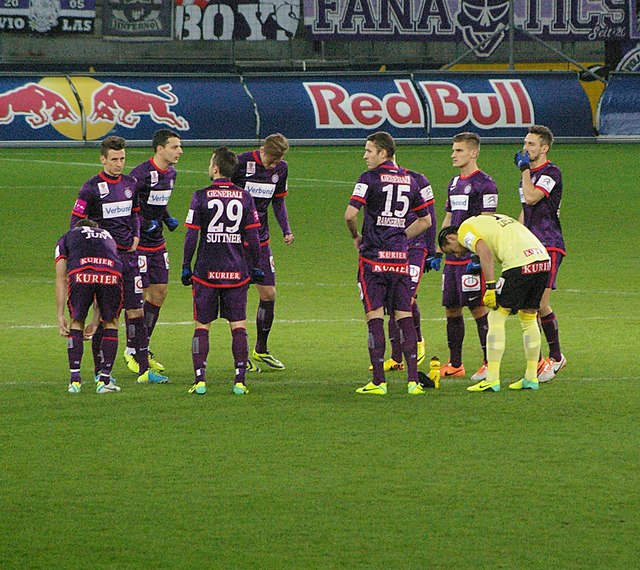Austria Wien players on the pitch against Red Bull Salzburg, December 2013