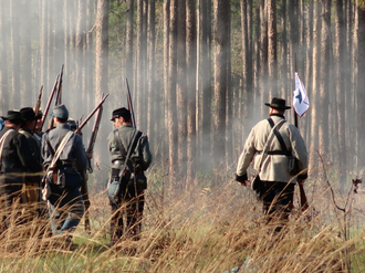 As part of Civil War General's emphasis on multimedia content, full motion video footage of American Civil War reenactors was used throughout the game. Reenactment of Battle of Olustee 8.png