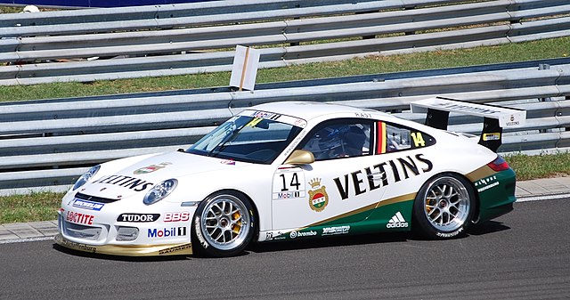 Rast driving for Veltins MRS Racing in the 2009 Porsche Supercup at the Hungaroring.