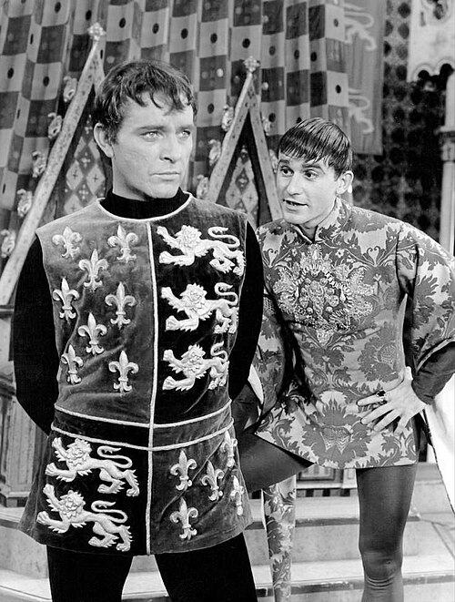 McDowall as Mordred with Richard Burton in the Broadway musical Camelot (1960)