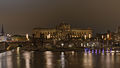 * Nomination Riksdagshuset (Parliament House) in Stockholm. --ArildV 09:53, 4 January 2014 (UTC) Comment Underexposed ;-) --Moroder 18:40, 8 January 2014 (UTC) * Withdrawn I don't think so. Its a night photo.--ArildV 12:32, 9 January 2014 (UTC)  Comment The image is on the the middle (middle range) of the tonal curve (histogram). Why not expand it to the higher and lower range (increse contrast) which makes it more readeble and at the same time it does not loose the night shot character? --Moroder 17:00, 12 January 2014 (UTC) I agree with Moroder, it's QI, but it could be a lot better. Mattbuck 22:45, 13 January 2014 (UTC) Thanks. I will upload a new version later.--ArildV 12:50, 14 January 2014 (UTC)