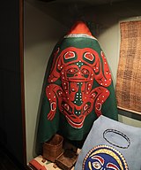 Robe with Frog design made by Dempsey Bob for and danced by Ernest Smeltzer. Button Blanket, circa 2000. Tahltan and Tlingit. Totem Heritage Center, Ketchikan, Alaska