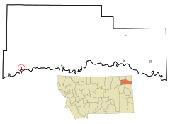 Roosevelt County Montana Incorporated and Unincorporated areas Wolf Point Highlighted.svg