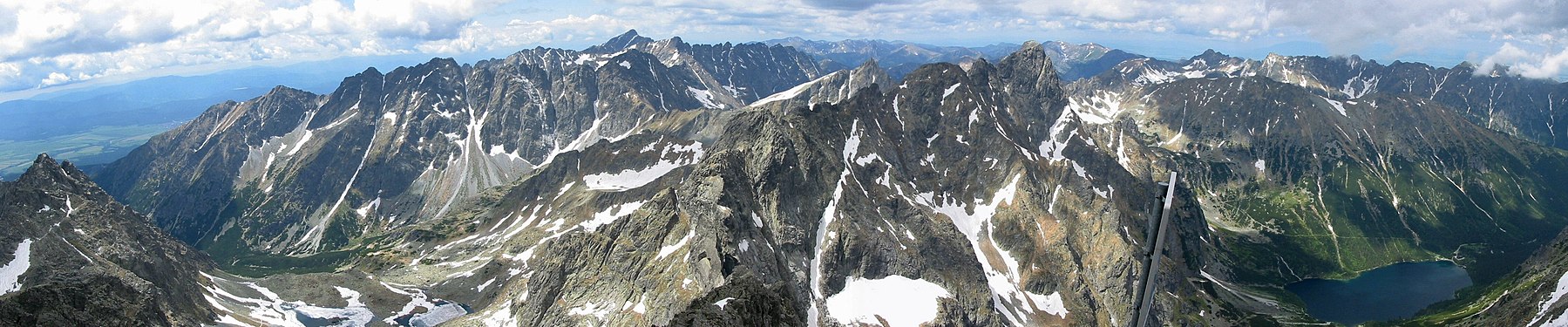 Panoramatic view on the west part of High Tatras from the Rysy mountain (Slovakia). Hover mouse over for further details.