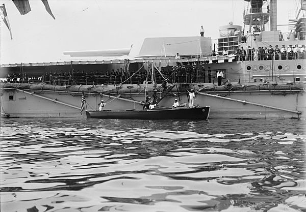 US Navy officers coming aboard Moltke during the ship's visit to the United States in June 1912