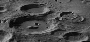Oblique Lunar Orbiter 5 image, with Weber in upper left and Sarton in lower left, facing west Sarton crater Weber crater 5015 h3.jpg