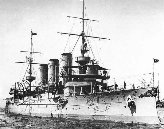 Ottoman cruiser Hamidiye. Its exploits during its eight-month cruise through the Mediterranean were a major morale booster for the Ottomans.