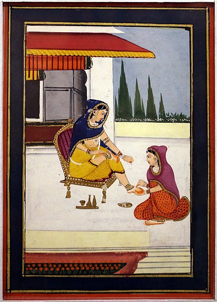 A painting of Mehandi design practice at Salar Jung Museum.