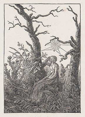 Сидящая женщина с паутиной (Die Frau mit dem Spinnennnetz zwischen kahlen Baumen) MET DP872947.jpg