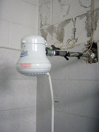 An example of a poorly installed electric shower head in Guatemala.