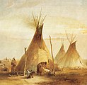 Tipi Sioux -intiaanit.  Öljy kankaalle, 1833