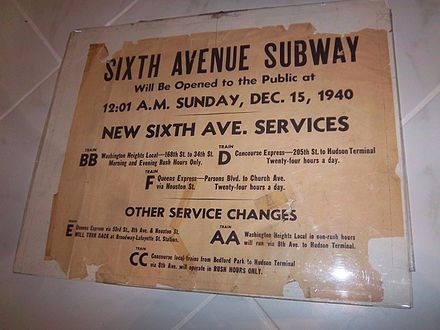 Sixth Avenue Subway Will Be Opened to the Public at 12:01 A.M. Sunday, Dec. 15, 1940