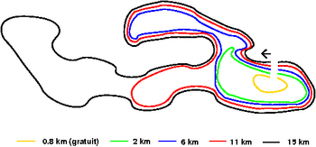 Schematic example of a cross-country skiing trail network at a ski resort in Gresse-en-Vercors, France SkiDeFond GresseEnVercors Simplifie.png