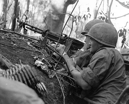 An M60 machine gun being used during the Vietnam War in 1966.